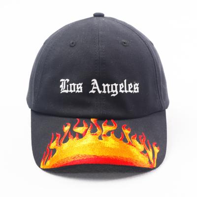 China OEM Design 3D Embroidery Baseball Hats JOINT Yellow Flame With Black Color Baseball Caps for sale