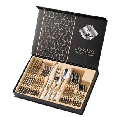 China Factory Direct Sale Viable Luxury Silver Knife Fork Spoon 24 Piece Stainless Steel Gold Flatware Sets for sale