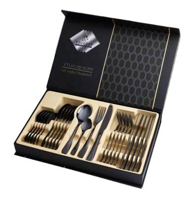 China Lazada Viable Popular 410 Stainless Steel Gold 24pcs Knife/Fork/Spoon Set Cutlery Set Good Quality for sale