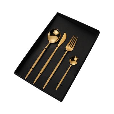 China 4 Pcs 304 Stainless Steel Matte Gold Plated Cutlery Set Viable Portuguese Stainless Steel Knife Spoon Fork Tea Spoon Dinnerware Set For Wedding for sale