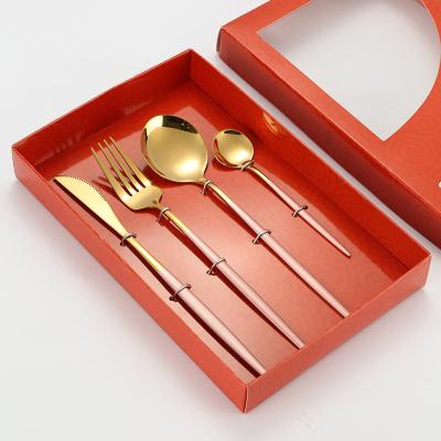 China Amazon Sustainable Popular High Grade Gift 4 Pieces Gold Plated Stainless Steel Dinnerware Set For Festival for sale