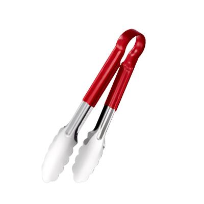 China Viable Anti-scald Stainless Steel Long Red Handle Bread Tongs Grill Tongs For Food Packets for sale