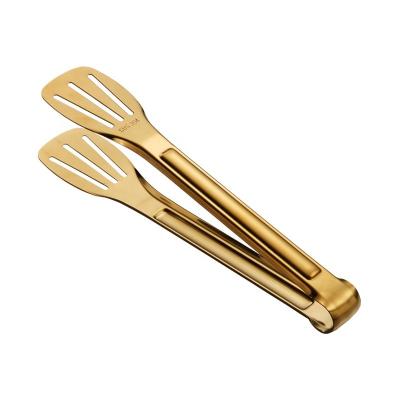 China Amazon Sustainable Popular Gold 304 Stainless Steel Three-hole Bread Clip BBQ Tool Tongs Kitchen Supplies Accessories for sale