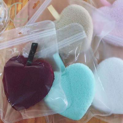 China Non-latex Reusable Private Label Microfiber Makeup Remover Heart Shaped Puff Pads Facial Cleansing Sponge Cloth for sale