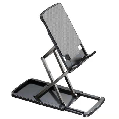 China Gray Sliver Light Thin Adjustable Dual Level Customized Aluminum Alloy Mobile Phone Lazy Folding Bracket Stand for sale