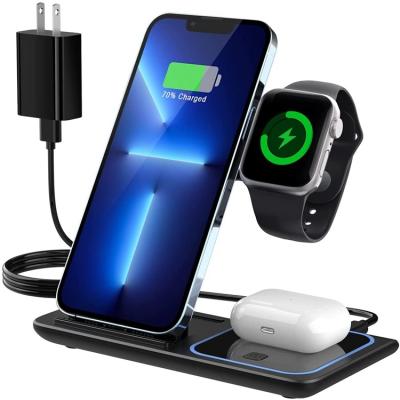 China 15w Fast Charging Mobile Phone 15w Portable Foldable Qi 3 in 1 Wireless Charger Charging Station for Iphone Wireless Charger for sale