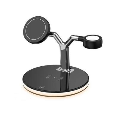 China Smart Watch Charging Station with Lamp for Iphone Qi 15w Magnetic Wireless Charger 3 in 1 Holder for sale