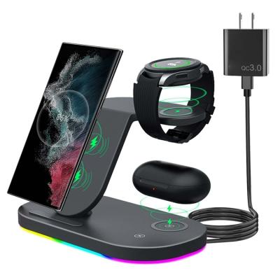 China 30w fast charging 3 in one phone charger radio wireless charging station 3 in 1 RGB wireless charger for sale