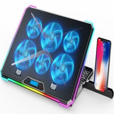 China 6 Fans 2022 6 Silent Low Power Laptop Fan Protection Cooling Light Adjust Button Laptop Cooling Stand for sale