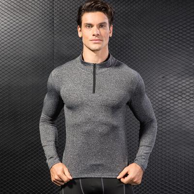 China Antibacterial Quick Dry Compression Gym Men Long Sleeves T Shirts With Half Zipper for sale