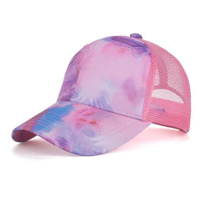 China COMMON 8 Colors Tie Dye Baseball Hat Colorful Cotton Mesh Hollow Out Trucker Baseball Hat For Unisex for sale