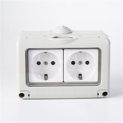 China Gray Wall European Style 16A Power Supply Convenient Outdoor Safety And Rainproof Design 2way Waterproof Socket for sale