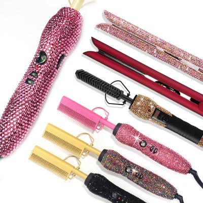 China 360 Swivel Clip Hot Hair Tools Comb 2 In 1 Flat Straightener Ceramic Plancha De Cabello Planchas-Para-Cabello Glitter Iron Curling Iron for sale