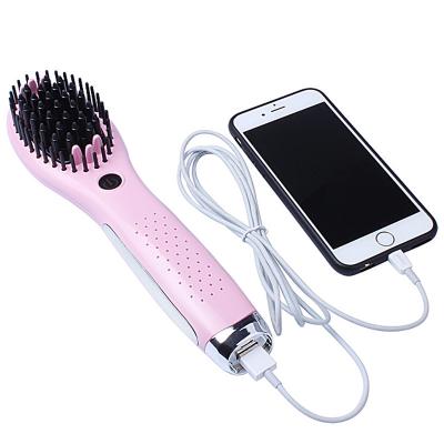 China USB Battery Operated Hair Straighten Brush With Power Bank Function Cordless Hair Straightener Brush Mini Hair Straightener Brush for sale