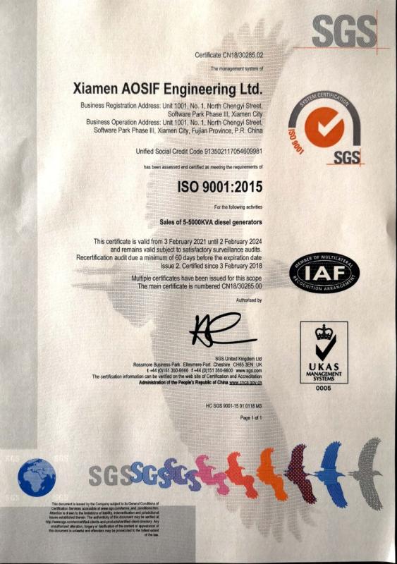 ISO9001 - Xiamen Aosif Engineering Ltd.