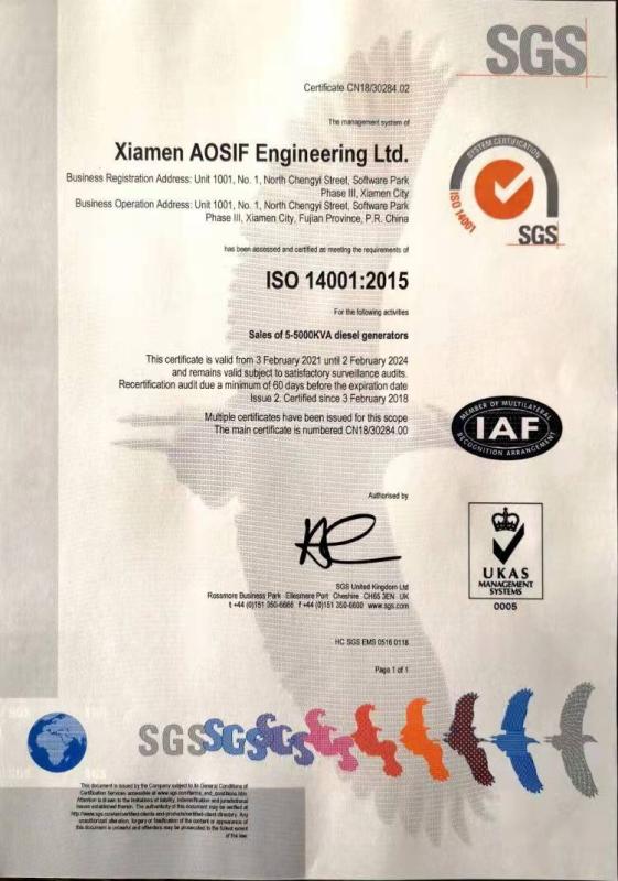 ISO14001 - Xiamen Aosif Engineering Ltd.