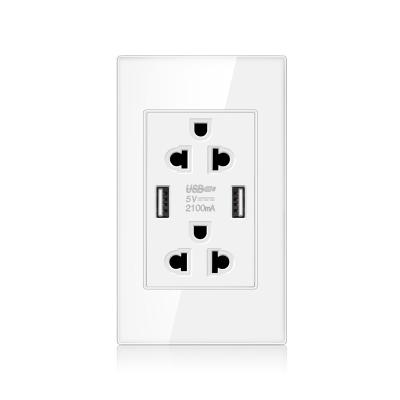 China Professional Factory Crystal Glass Panel Dual 3 USB Ports Switch US Charging Wall Sockets Dual 3 USB Outlets for sale