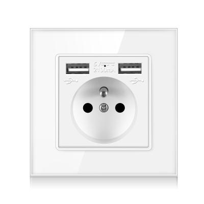 China With 1.4mm Iron Plate/With Dual USB Bracket Hot Shoe Novski Tempered Glass Panel 86mm*86mm 16A 250V Control Power Socket, Embedded Luxury 5V 2A Wall Outlet USB Socket for sale