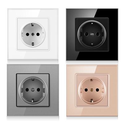 China With 1.4mm Iron Plate / With White EU Standard Safety 220~250V 16A Panel Mount Claw Wall Power Socket Tempered Glass Wall Sockets for sale