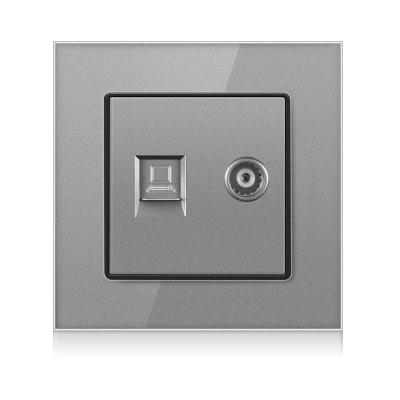 China International Universal Convenient Safety Crystal Glass Panel 86*86mm TV Socket + RJ45 Network Interface for sale