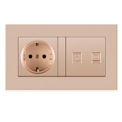 China Convenient safety NOVSKI 220V~250V, 16A German type noise wall socket with 1 telephone socket +1 network socket for sale