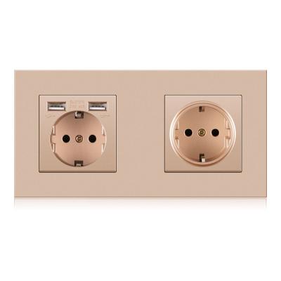 China Convenient Safety NOVSKI Factory Customized PC 172*86mm German Hardware Duplex Wall Socket + 2 USB Socket for sale