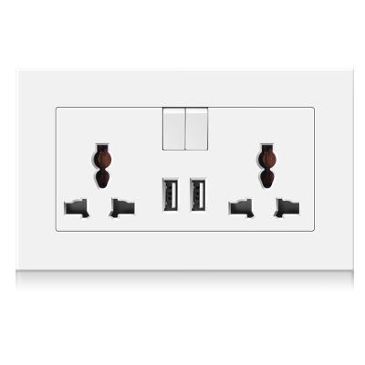 China Universal International Dual USB Ports PC Panel Power Wall Socket 3 Hole Dual USB Dual Charging Dual Switch for sale