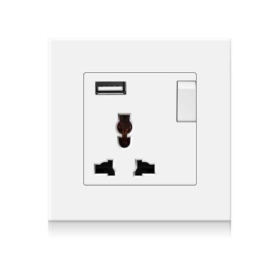 China With 1.4mm Iron Plate / With Mounting Claw 86 * 86mm PC Panel 3 Hole 1-USB 1 Way International General Switch And Socket for sale