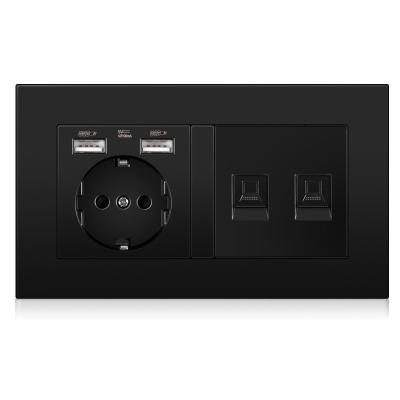 China EU Standard Plastic Panel Convenient 2 USB Security NOVSKI German Wall Outlet Socket + 2 RJ-45 / Network Interface for sale