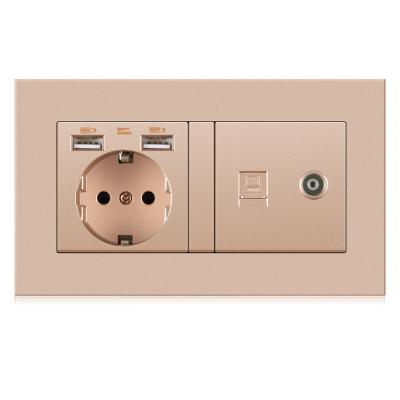 China High Quality Convenient Security NOVSKI German Type Dual USB Wall Socket With One TV Socket And One Network Socket for sale