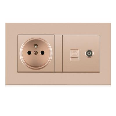 China Convenient Safety 146*86MM French Wall Outlet Electrical Socket With 1 TV Outlet And 1 Telephone Outlet for sale