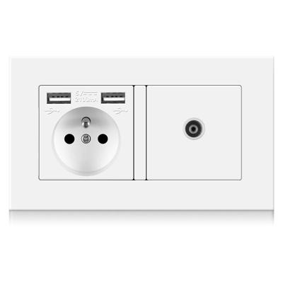 China With 1.4mm Iron Plate / With Bracket Claw PC Classic Panel USB Wall Socket French Double Outlet Plus TV Socket Outlet for sale