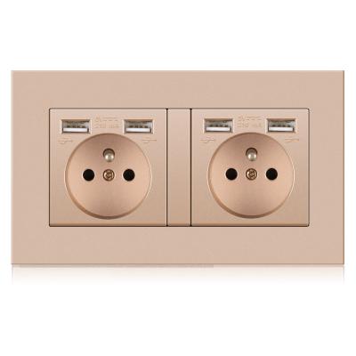 China With 1.4mm iron plate/with hot shoe classic 146*86mm French panel PC wall socket dual with four USB charging ports for sale