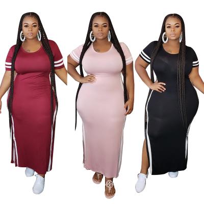 China Viable Solid Color Multicolor Clothing Plus Size Stripe Casual Loose Side Split Maxi Dress Dropshipping for sale