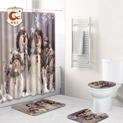 China Sustainable Hot Sale Christmas Shower Curtain Polyester With Shower Curtain And Covers And Accessories for sale