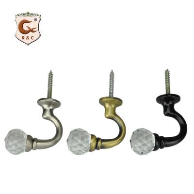 China Popular Stainless Steel Curtain Tieback Glass Crystal Hooks for sale