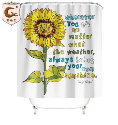 China New Stocked Design Shower Curtain Digital Printed Bathroom Set Custom Sunflower Hot Selling for sale