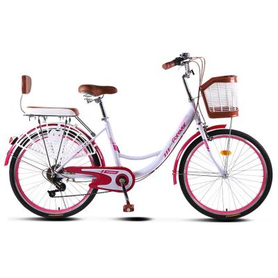 China 2020 Aluminum Alloy Fashionable Pink Gears 26 Inch Lady Women City Bike With Basket for sale