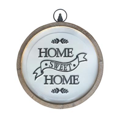 China Enamel Bottom Framed Home Soft Home Enamel Convex Sign, Rustic Farmhouse Wood Metal Round Home Decor Wall Art for sale