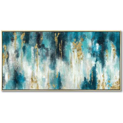 China Modern Home Blue Oil Painting Abstract Wall Art Canvas Metal Framed Large Modern Decor Picture Gold for sale