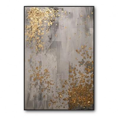 China Wholesale Modern Hand Painted Abstract Gold Leaf Gray Oil Painting Custom Artwork For Living Room Canvas Painting Wall for sale