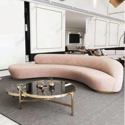 China (Size) Wholesale Customized Living Room Adjustable Sofa Beauty Salon Reception Hotel Arc Shaped Lobby Club Flannelette Curved Elegant French Sofa for sale