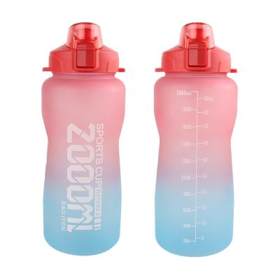 China Welford Large Capacity 2L Gym Sport Viable Custom Plastic Water Bottle With Time Marker for sale