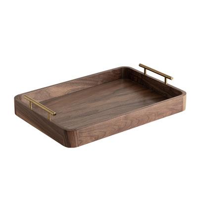 China High Quality Sustainable Wooden Tray With Handles Farmhouse Breakfast Coffee Table Black Walnut Wooden Food Tray for sale