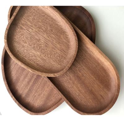 China Sustainable Shape Custom Natural Acacia Wood Dish Dish Dish Appetizer Tray Serving Tray 3 Size for sale