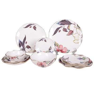 China Wholesale Pratos Para Restaurante Nordic Dinner Set Ceramic Dinner Viable Floral Ware Decals for sale