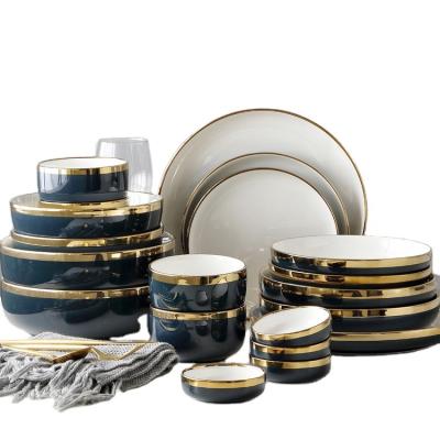 China Viable New Product Under Glazed European Luxury Navy Blue Wedding Tableware Dinner Set for sale