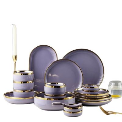 China Viable Personalized Purple Nordic Fashion Rose Style Restaurant Dinnerware Sets for sale