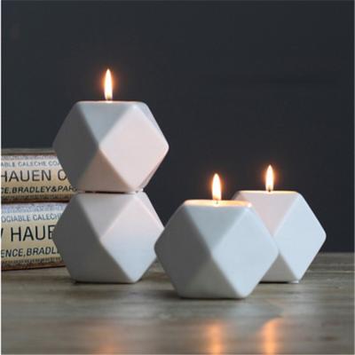 China Nordic European Geometric Matte Home Decor Luxury Wedding White Ceramic Empty Candle Jars Mini Cup Home Decor Elegant for sale