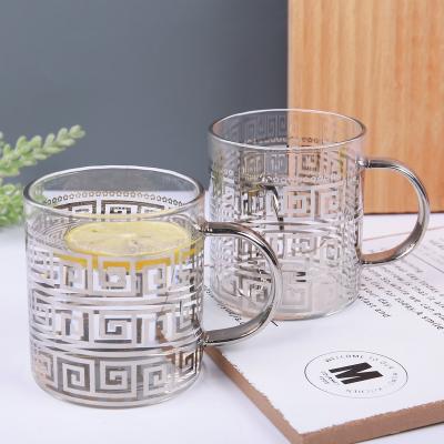 China Sustainable Wholesale Nordic Silver Gold Decal Milk Tea Coffee Cup Glass Mug With Handle for sale